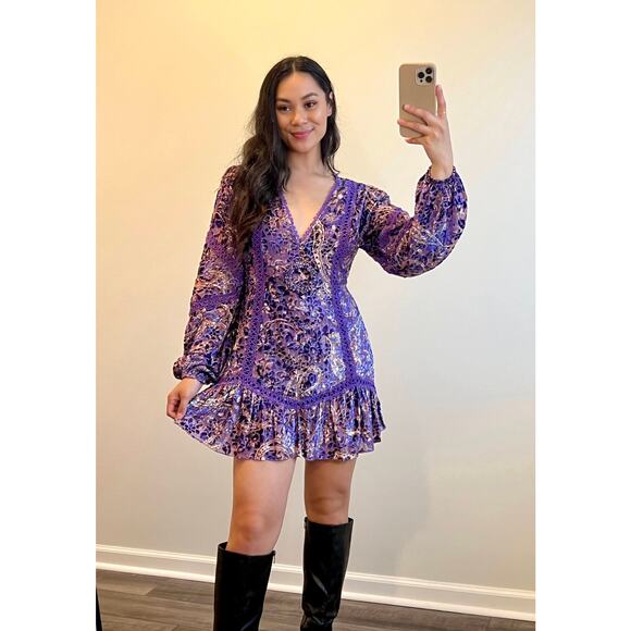 Hemant and Nandita Viha Short Dress in Purple Size XS Embroidered Beaded Lined - Picture 1 of 5